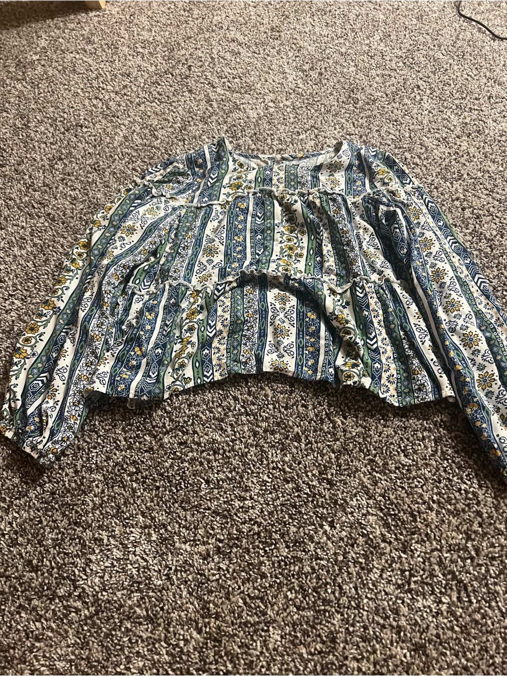 Girls’ Printed Tiered Shirt in Blue and Green